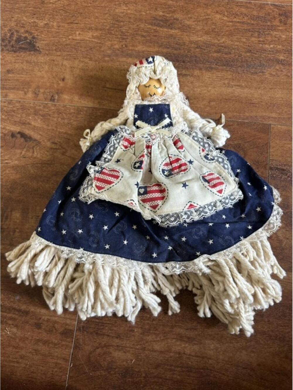 Handmade Patriotic Rag Doll with Fringe and Lace (From Mop)